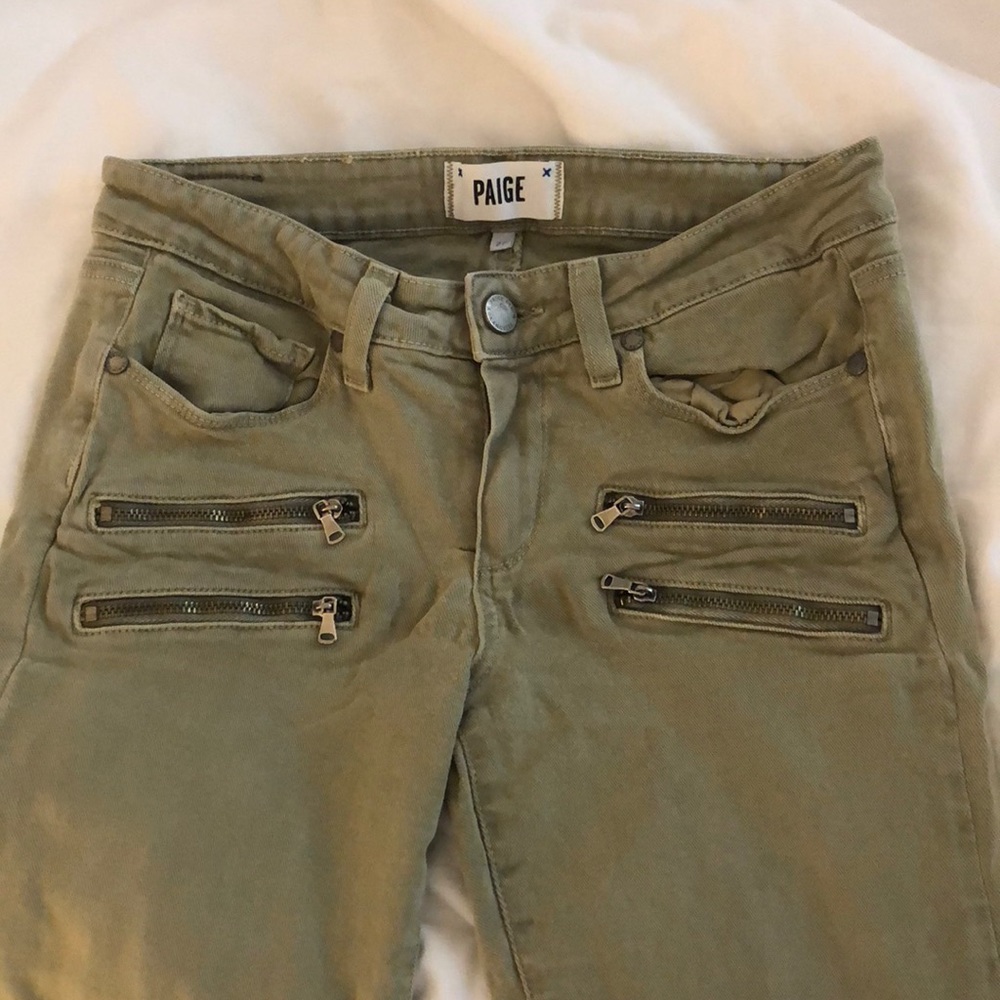 Paige Vintage Green Zippered Jeans